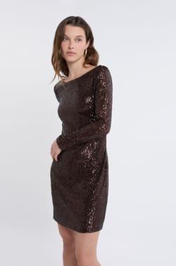 Long-sleeved sequin dress;${refinementColor}