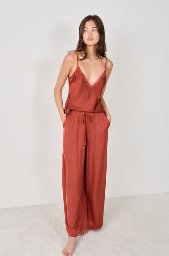 Wide-leg satin pyjama trousers;${refinementColor}