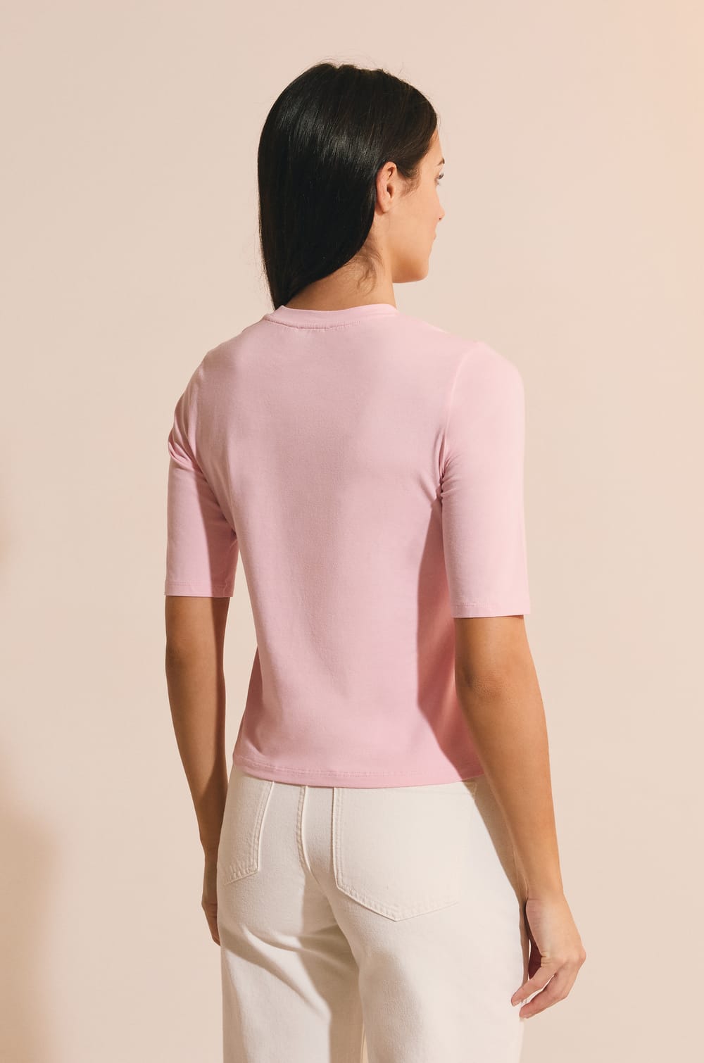 Camiseta de algod&oacute;n bordada con mangas hasta los codos;${refinementColor}