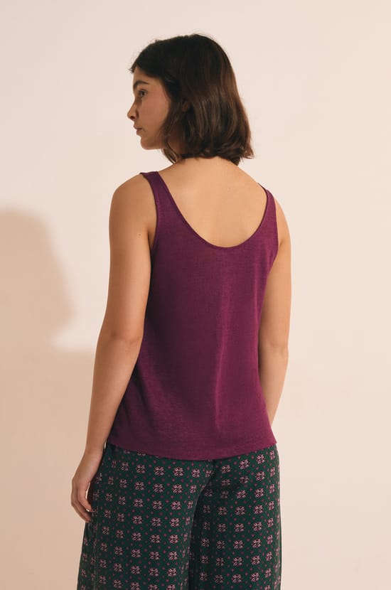 Top de pijama de lino;${refinementColor}