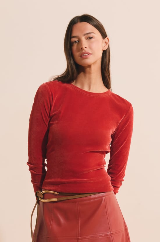 T-shirt manches courtes en velours;${refinementColor}