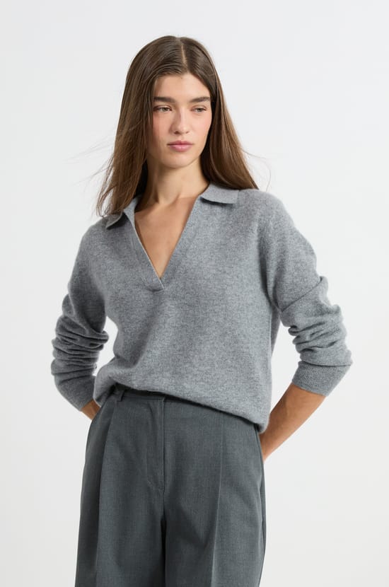 Pull col polo en cachemire;${refinementColor}