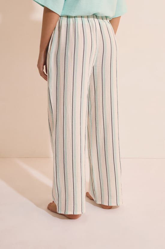Pantal&oacute;n de pijama 7/8 a rayas de algod&oacute;n;${refinementColor}