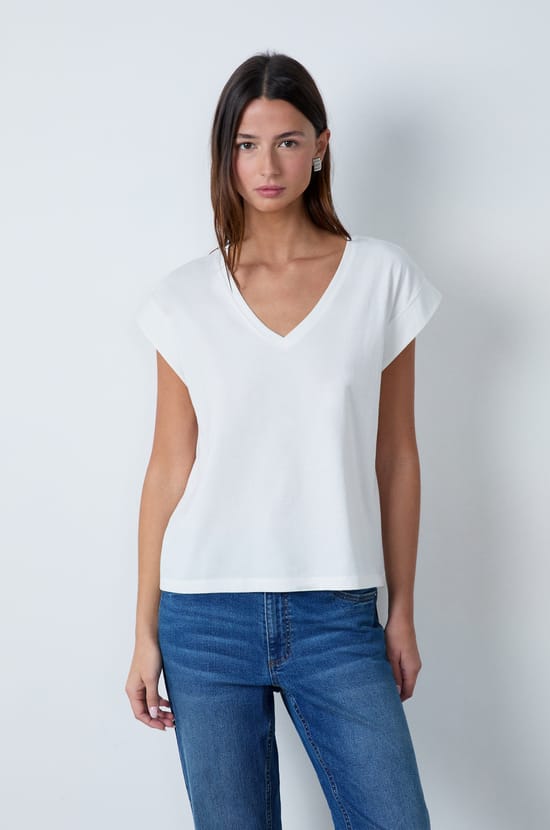 T-shirt col V 100% coton biologique;${refinementColor}