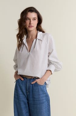 Blouse &agrave; rayures en coton;${refinementColor}