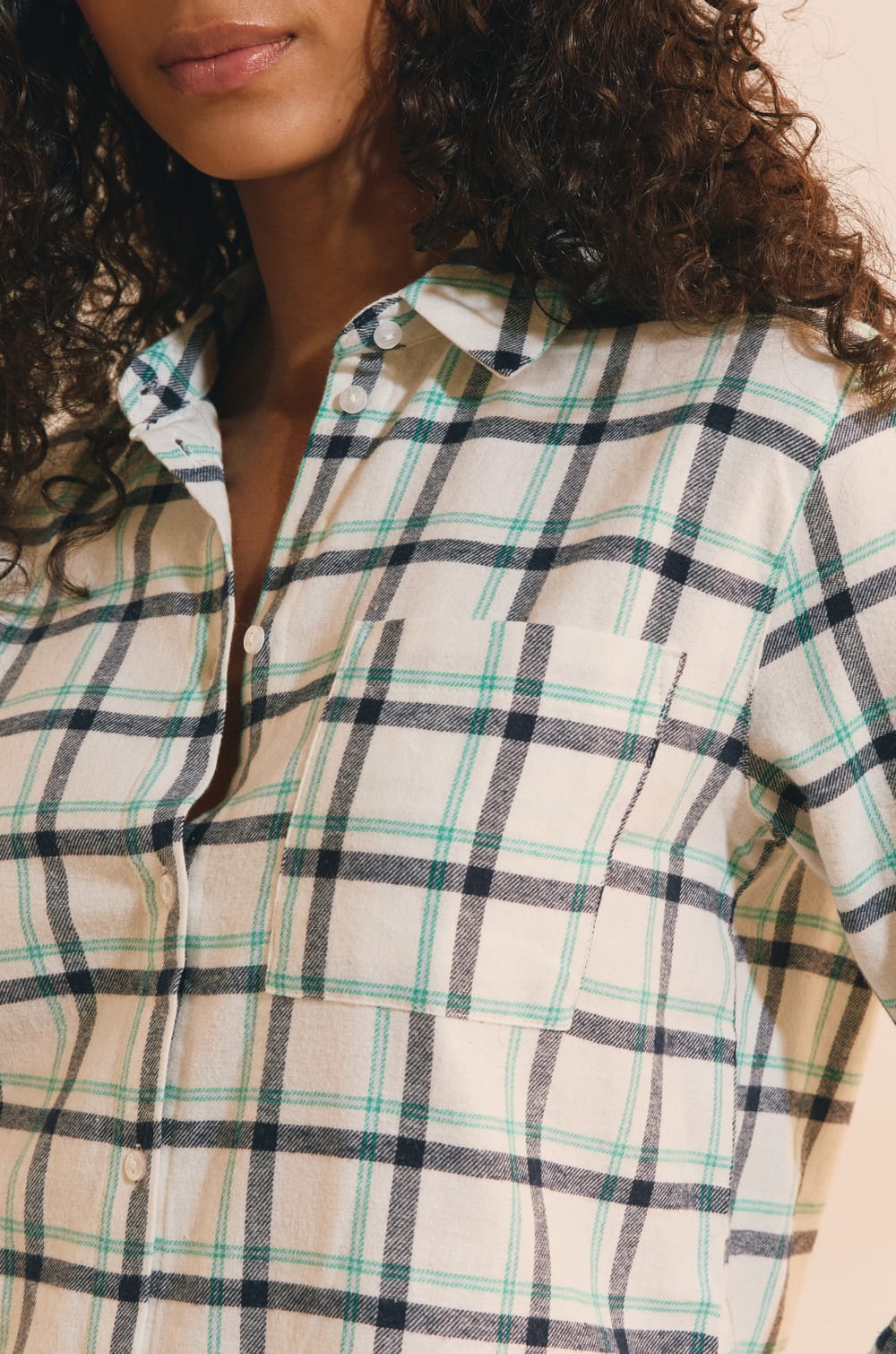 Chemise de pyjama &agrave; carreaux en coton;${refinementColor}