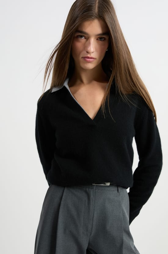 Pull col polo en cachemire;${refinementColor}