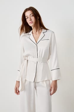 Satin Pyjama Shirt with Tie;${refinementColor}