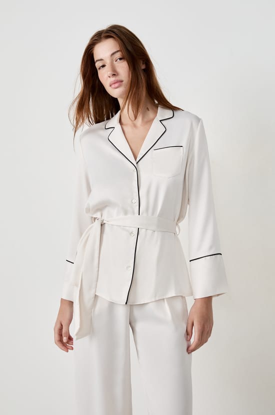 Satin Pyjama Shirt with Tie;${refinementColor}