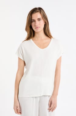 Top de manga corta liso de modal;${refinementColor}