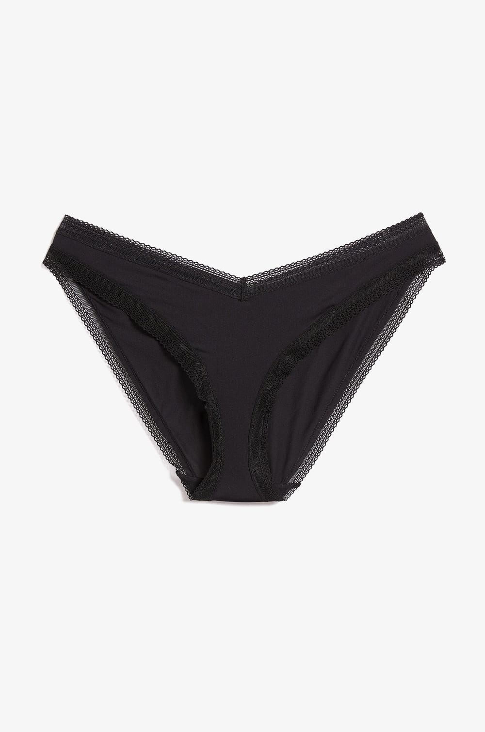 Culotte V-shape en microfibre et dentelle;${refinementColor}