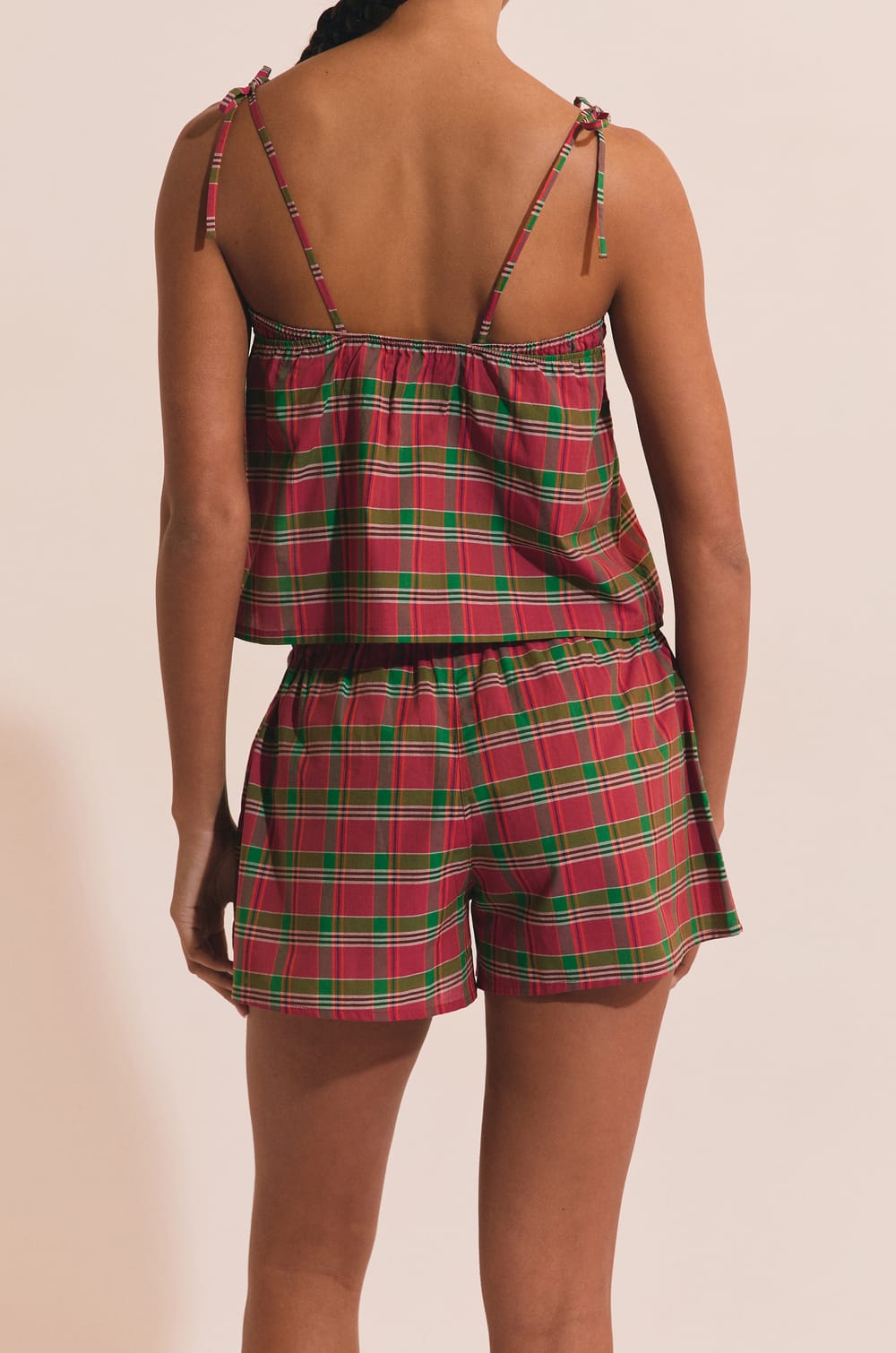 Short de pyjama &agrave; carreaux en coton;${refinementColor}