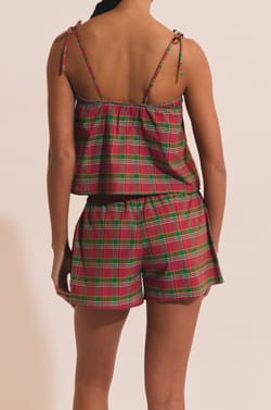 Short de pyjama &agrave; carreaux en coton;${refinementColor}