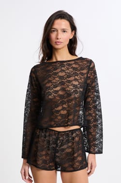 Top manches longues en dentelle transparent;${refinementColor}