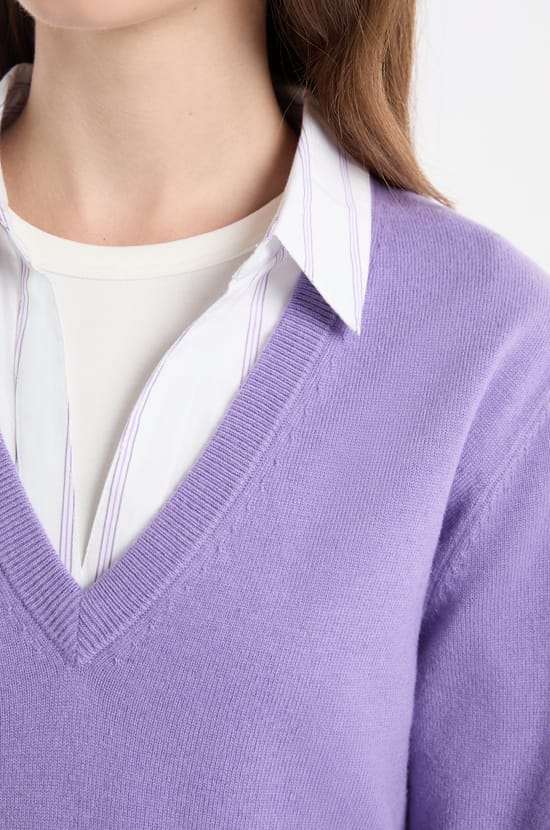 V-neck Sweater with Wool;${refinementColor}