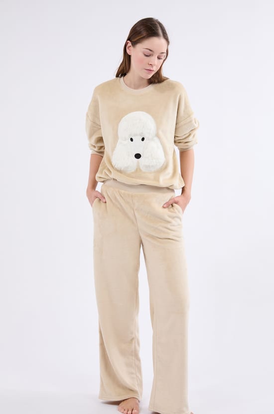 Spodnie piżamowe z efektem weluru;${refinementColor}