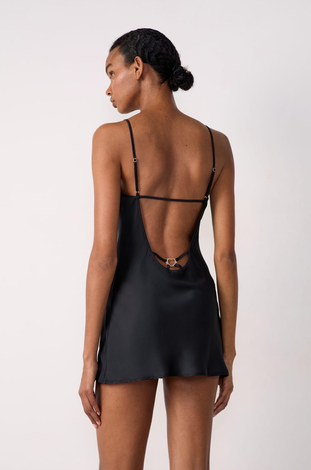Satin Nightdress with Lace Details and Heart Jewel;${refinementColor}