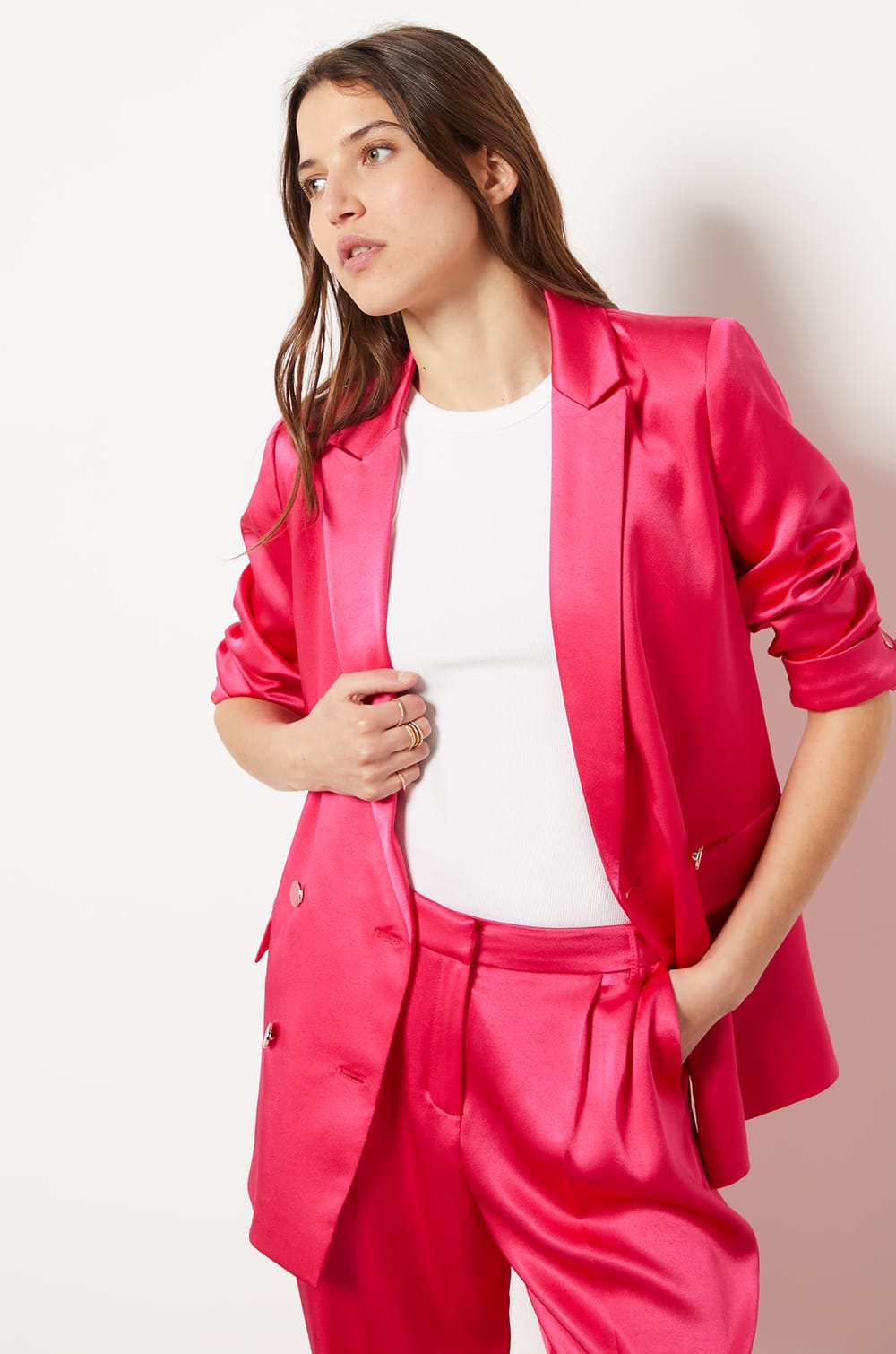 Satin Blazer Jacket;${refinementColor}