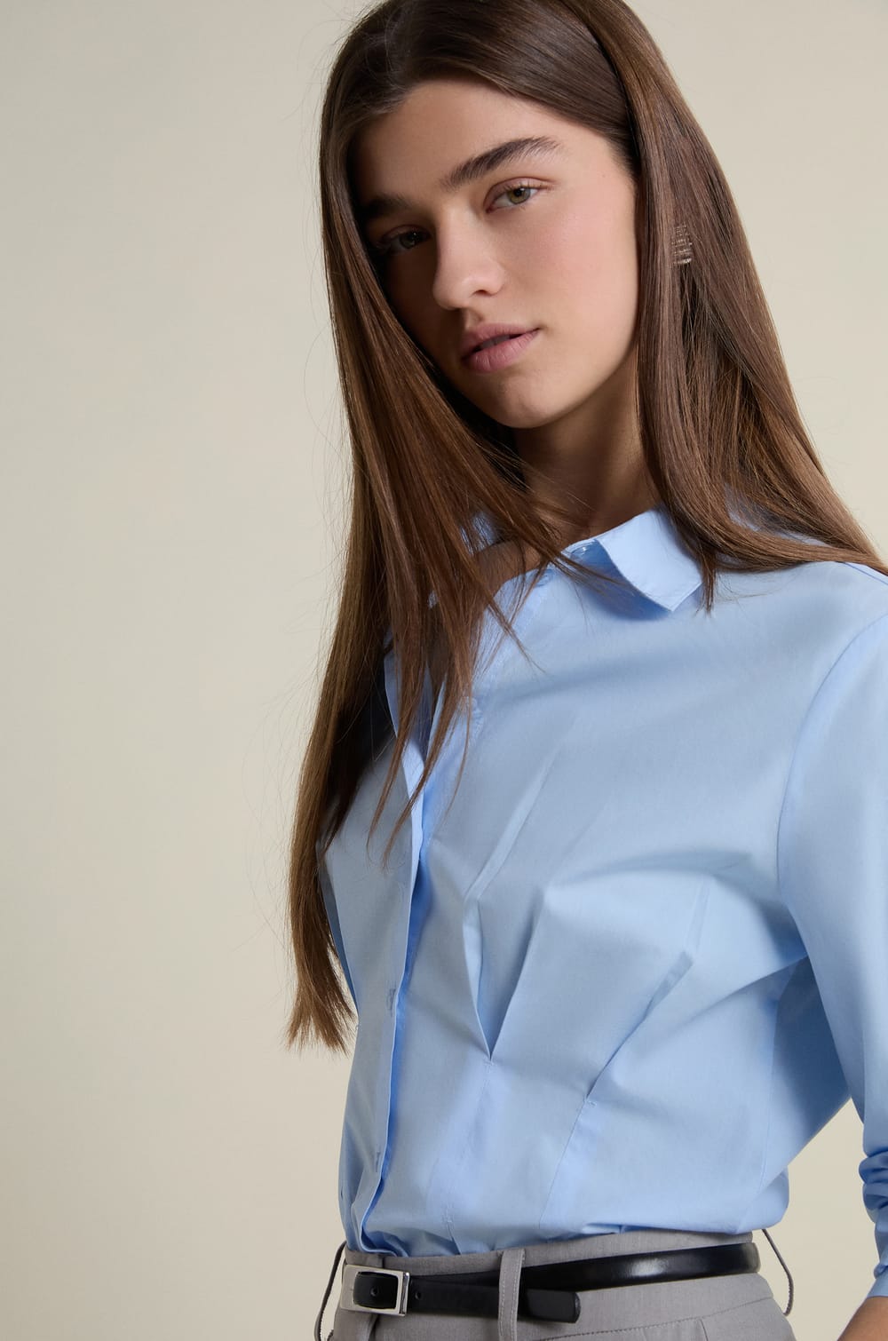 Fitted Shirt with Flat Pleats;${refinementColor}