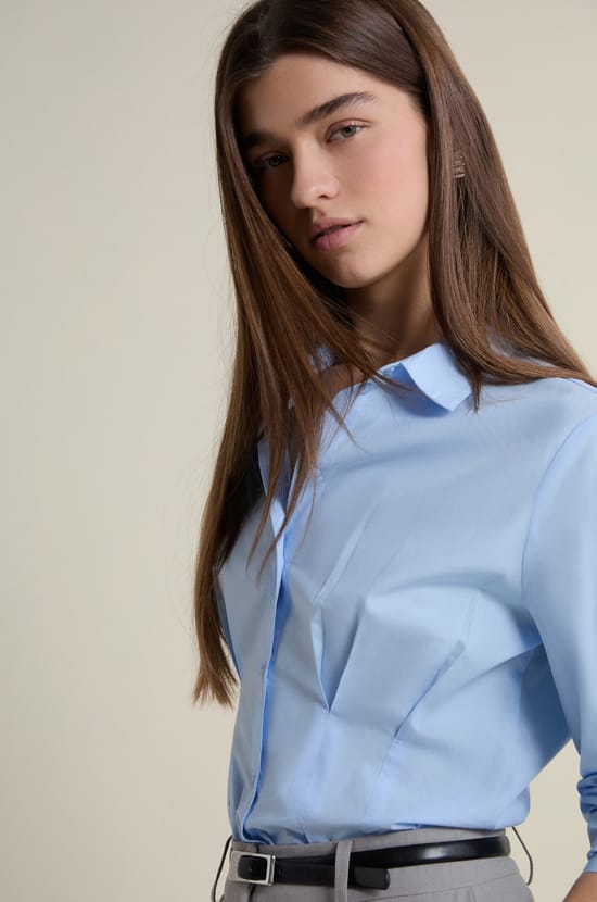Fitted Shirt with Flat Pleats;${refinementColor}