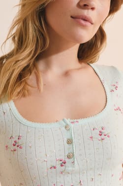 T-shirt de pyjama manches courtes en coton pointelle;${refinementColor}