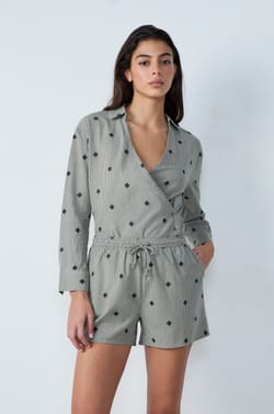 Embroidered Cotton Pajama Shorts;${refinementColor}