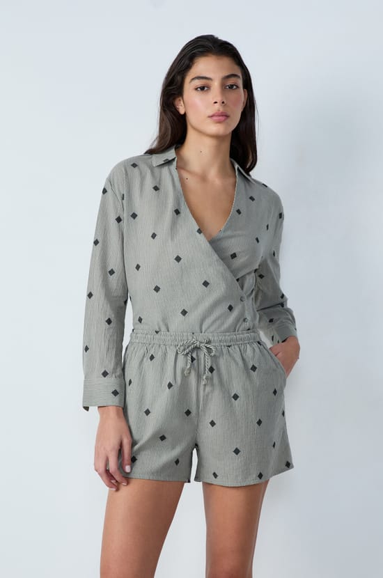 Embroidered Cotton Pajama Shorts;${refinementColor}