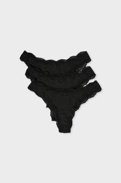 Lot de 3 tangas en coton et dentelle;${refinementColor}