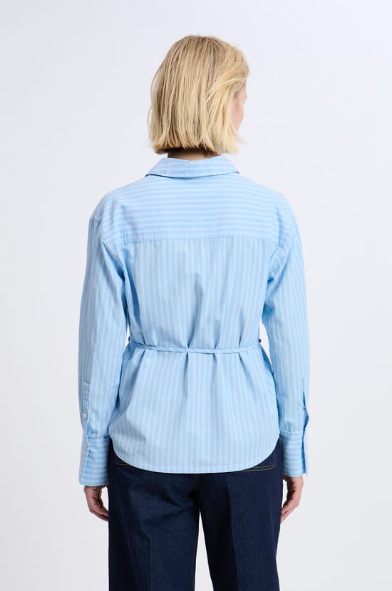 Long-sleeved cotton shirt with belt;${refinementColor}
