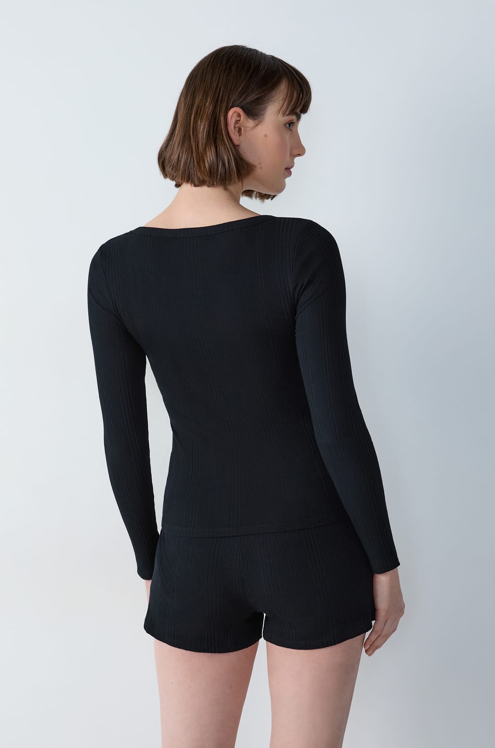 T-shirt manches longues en coton côtelé;${refinementColor}
