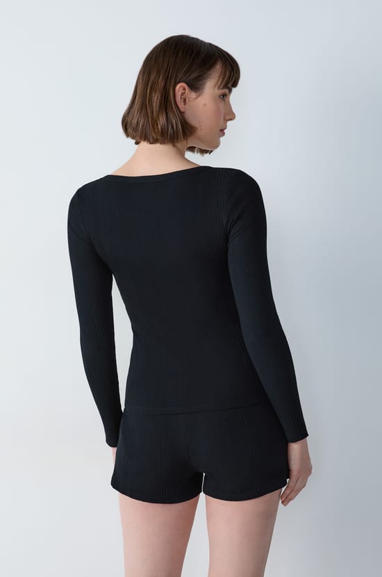 Langarm-T-Shirt aus gerippter Baumwolle;${refinementColor}