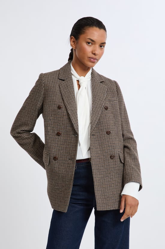 Veste blazer à carreaux;${refinementColor}