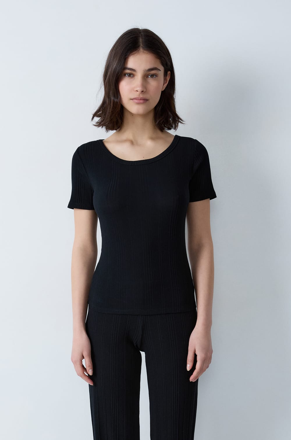 Langarm-T-Shirt aus gerippter Baumwolle;${refinementColor}