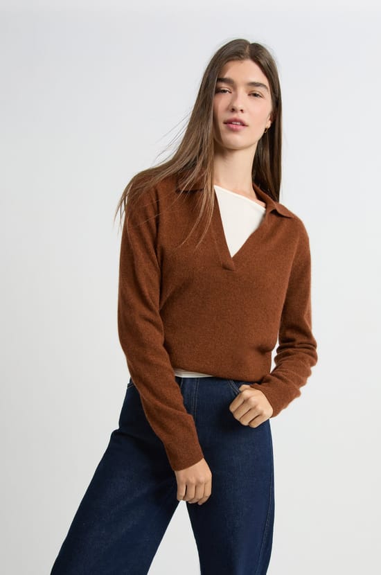 Pull col polo en cachemire;${refinementColor}