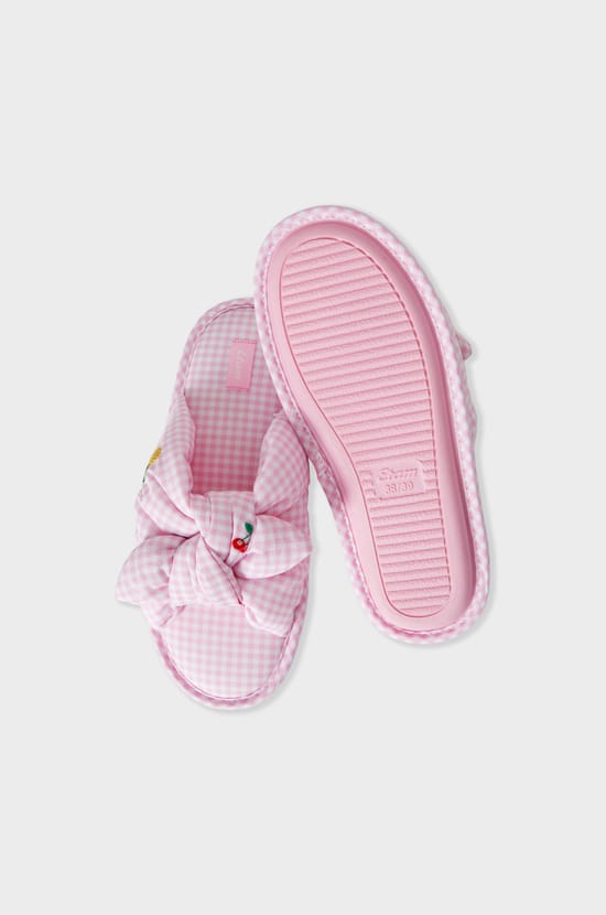 Cotton Slippers with Bow;${refinementColor}