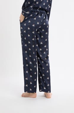 Satin Pyjama Trousers with Dog Print;${refinementColor}