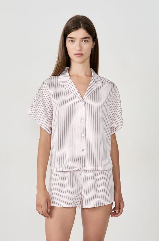 Striped satin pyjama shirt;${refinementColor}