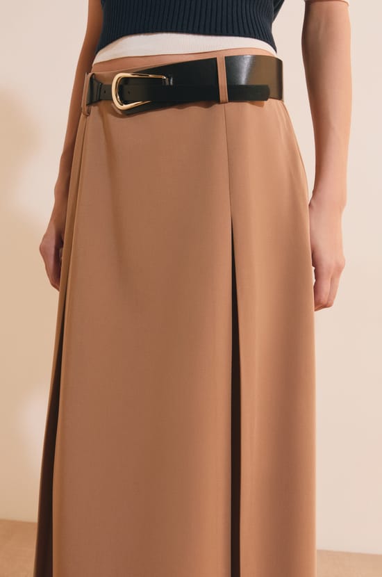 Jupe midi &agrave; pinces;${refinementColor}