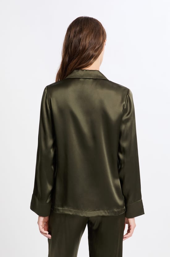 Chemise de pyjama manches longues en soie;${refinementColor}