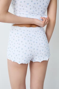 Pointelle Cotton Pajama Shorts With Lace Detail Print;${refinementColor}