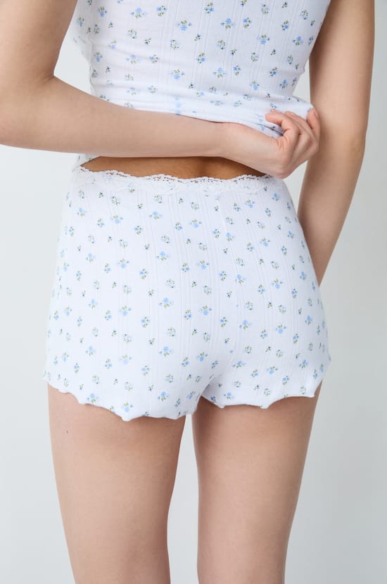 Short de pyjama en coton en pointelle imprimé détails dentelle;${refinementColor}