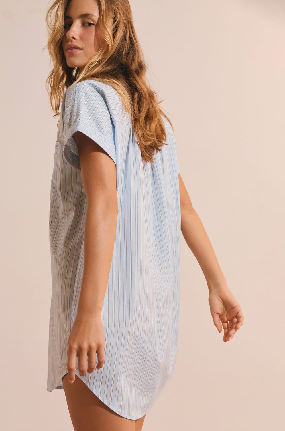 Chemise de nuit en coton &agrave; rayures;${refinementColor}