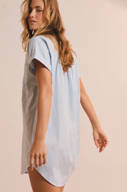 Chemise de nuit en coton &agrave; rayures;${refinementColor}