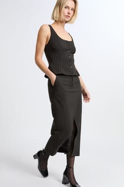 Jupe longue &agrave; rayures avec fente;${refinementColor}