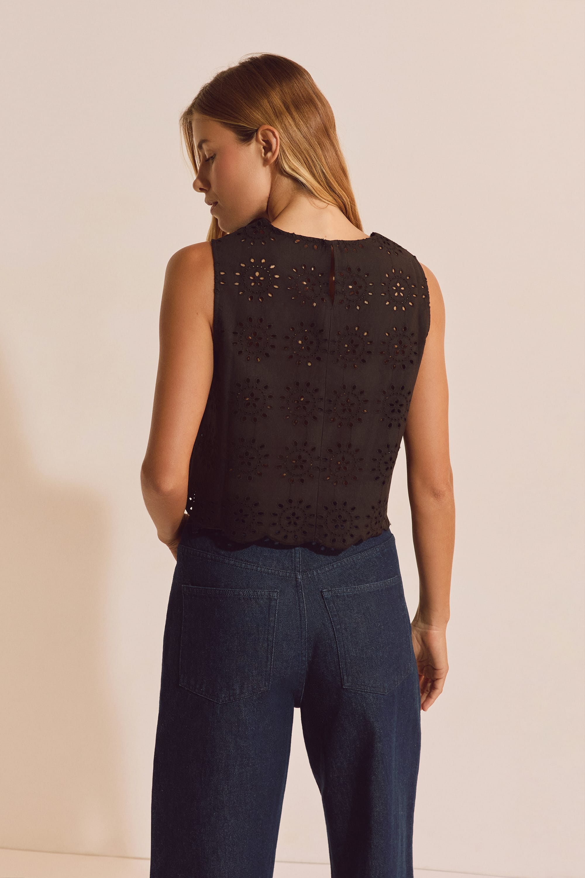 Sleeveless Top with English Embroidery Details - CHIFFLY BROD