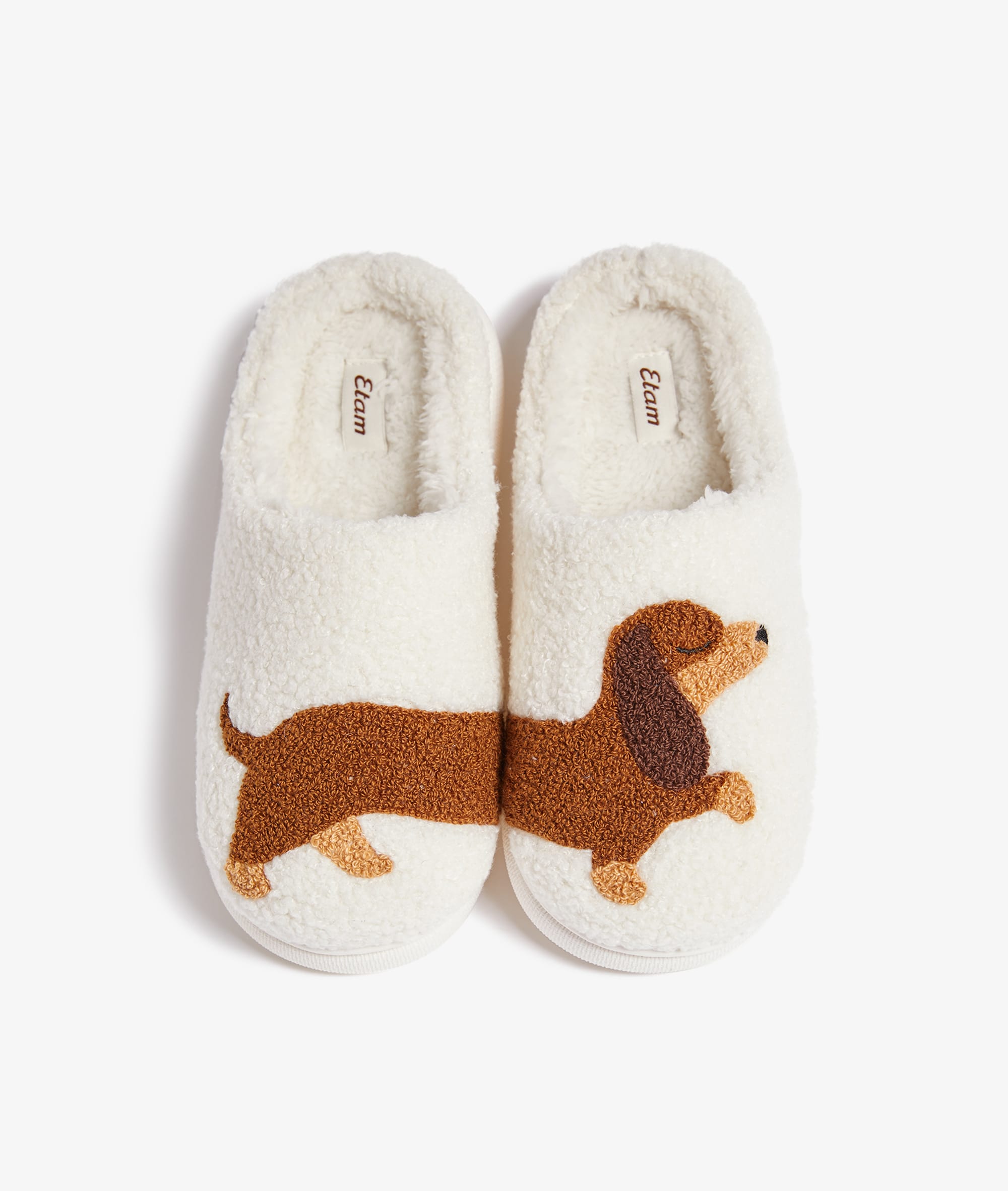 Chaussons Fantaisie Chien Etam - Blanc Crème - Taille 38/39 - Neuf Sans Emballage
