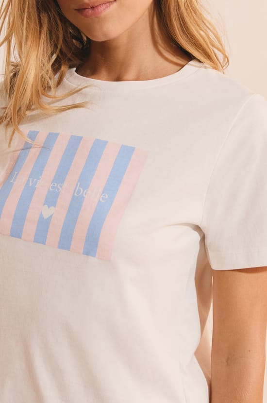 Short-sleeved T-shirt with "la vie est belle" inscription;${refinementColor}