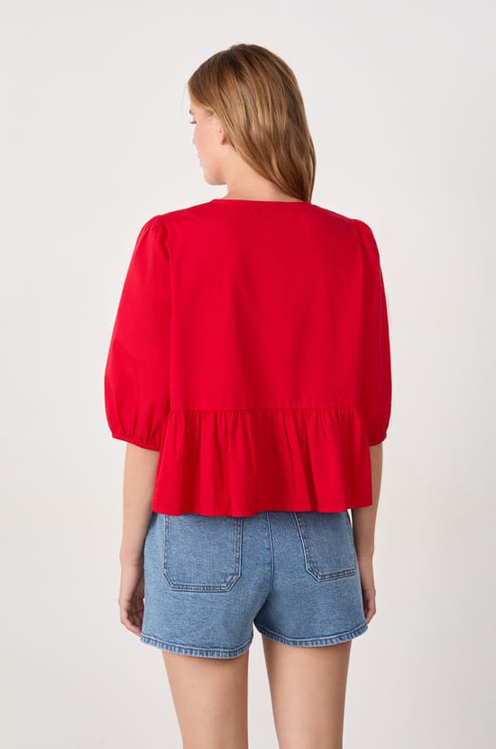 Blouse manches 3/4 &agrave; noeuds;${refinementColor}