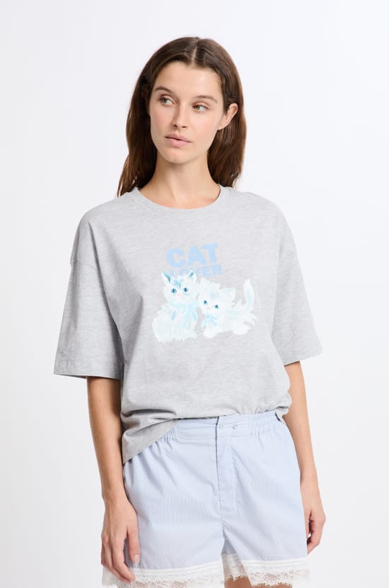 T-shirt de pyjama en coton avec motifs chats;${refinementColor}