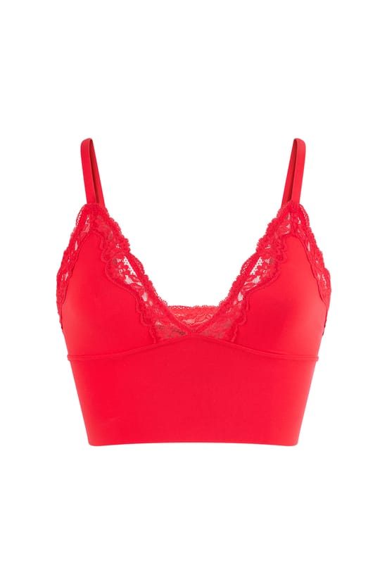 Triangle Bra in Microfibre with Lace Details;${refinementColor}